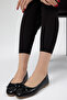 Women's Black Snakeskin Look Bow Detailed Casual Ballerinas - 2