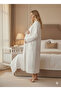 Women's Ecru Quilted Jacquard Cotton Maternity/Nursing Nightdress-Robe 2-Piece Set - 3