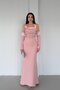 Powder Stone Embroidered Sleeve Detailed Strap Evening Dress