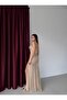 Beige Thin Strap Y Slit Sequin Evening Dress - 5