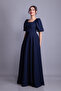Navy Blue Balloon Sleeve Square Neck Maxi Dress - 2