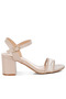 Women Mesh Pin Buckle Block Heels in Beige - 2