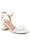 Women Mesh Pin Buckle Block Heels in White
