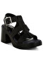 Women Chunky Pin Buckle Platform Heels in Black