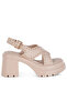 Women Stud Embellished Block Heel Sandals in Beige - 2