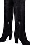 Women's Genuine Leather Black Suede Heeled Boots - 5