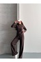 Women's Brioche Knit Hooded Piped Detail Top and Bottom Two-Piece Set - 5