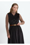 Black Corduroy A-Line Midi-Length Front-Button Viola Dress - 6