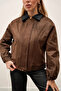 Velvet Bomber Zippered Brown Jacket - 2