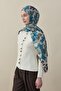 Baroque Pattern Wool Silk Shawl Turquoise-Anthracite