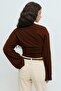 Bitter Brown Crew Neck Gathered Side Wide Sleeve Women's Blouse Mg2628 - 4