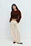 Bitter Brown Crew Neck Gathered Side Wide Sleeve Women's Blouse Mg2628 - 3