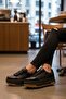 Women's Khaki Leather High Sole Sneaker Shoes Black - 3