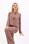 Oval Stand Collar Short Jacket-Brown