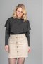 Women's Winter Beige Chic Ornamental Button Detailed Striped Mini Skirt 6824 - 4
