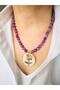 Natural Stone Design Necklace with Ceramic Flower End 48 cm - 2