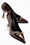 Patent Leather Gold Buckle Detailed Pointed Toe High Heel Stiletto - 2