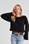 Women's Black Spanish Sleeve a Lace-Like Knit Thin Knitwear Sweater Be329 - 3