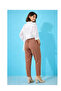 Women's Biscuit Color Elastic Waist Ankle Length Double Fabric Pants - 5