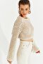 Women's Ecru Glitter Lace-Like Knit Knitwear Short Blouse Be322 - 4