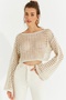 Women's Ecru Glitter Lace-Like Knit Knitwear Short Blouse Be322 - 3