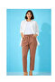 Women's Biscuit Color Elastic Waist Ankle Length Double Fabric Pants