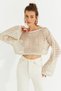 Women's Ecru Glitter Lace-Like Knit Knitwear Short Blouse Be322 - 2