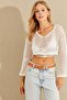 Women's Ecru Spanish Sleeve a Lace-Like Knit Knitwear Blouse Be325 - 3