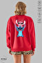 Unisex Long Sleeve Angel and Stitch Back Printed Crew Neck Hoodless Fleece-Lined Oversized Sweatshirt