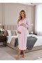 Women's Pink Lace Buttoned Special Design Long Sleeve 100% Cotton Maternity Nightgown - 4