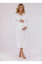 Women's Ecru Lace Buttoned Special Design Long Sleeve 100% Cotton Maternity Nightgown - 5