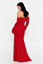 Women's Strapless Long Evening Dress with Gloves 7145 Red - 4