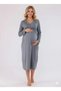 Women's Smoked Lace Buttoned Special Design Long Sleeve 100% Cotton Maternity Nightgown - 3