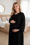 Black Fisto Linen Maternity Dressing Gown Nightgown Set - 2