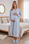 Blue Fisto Linen Maternity Dressing Gown Nightgown Set - 3