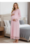 Effortt Powder 100% Cotton Long Sleeve Lace Maternity Nightgown