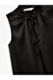 Tie-Up Detailed Vertical Ruffle Collar Sleeveless Shirt - 4