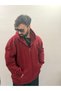Burgundy Color Oversized Large Size Zippered Wide Fit Oversized 3 Thread Ş Fleece-Lined Cotton Hoodie - 5