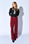 Women's Burgundy Inside Belted Wide Leg Wool Effect Trousers - 4