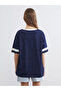 Navy Blue Manhattan Printed Oversize 100% Cotton Women's T-Shirt - 4