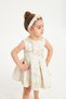 Girl's Evening Dress Ball Gown & Special Occasion Gold Piping and Floral Detail Jacquard with Gift Crown