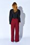 Women's Burgundy Inside Belted Wide Leg Wool Effect Trousers - 6