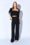 Women's Black Collar Zippered Stitching Detailed Thessaloniki Suit - 4