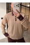 Denim Polo Neck Sweater Beige - 2