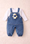 Denim Slopet Jumpsuit with Teddy Bear Details - 3