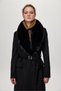 Black Coat with Fur Collar Pocket and Belt Detail 13886
