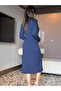 New Season Women's Front Zipper Turtleneck Slit Midi Length Viscose Two Thread Dress - 6