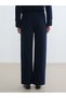 Navy Blue Women's Wide Leg Sweatpants with Elastic Waist - 5