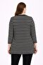 Women's Plus Size Black, Three Quarter Sleeve, V-Neck Striped Blouse 65N39315 - 5