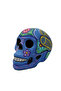 Mexican Folk Art Skull Clay Pottery Object - Matte Blue - 2